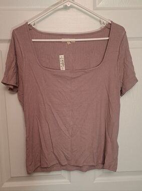 Madewell XL Square Neck Short Sleeve Top - Mauve New with Tags